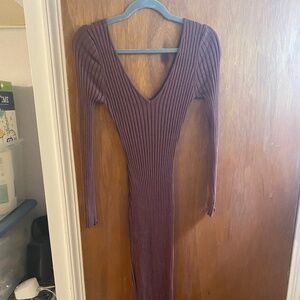 Pinkblush mocha v neck long sleeve maxi dress